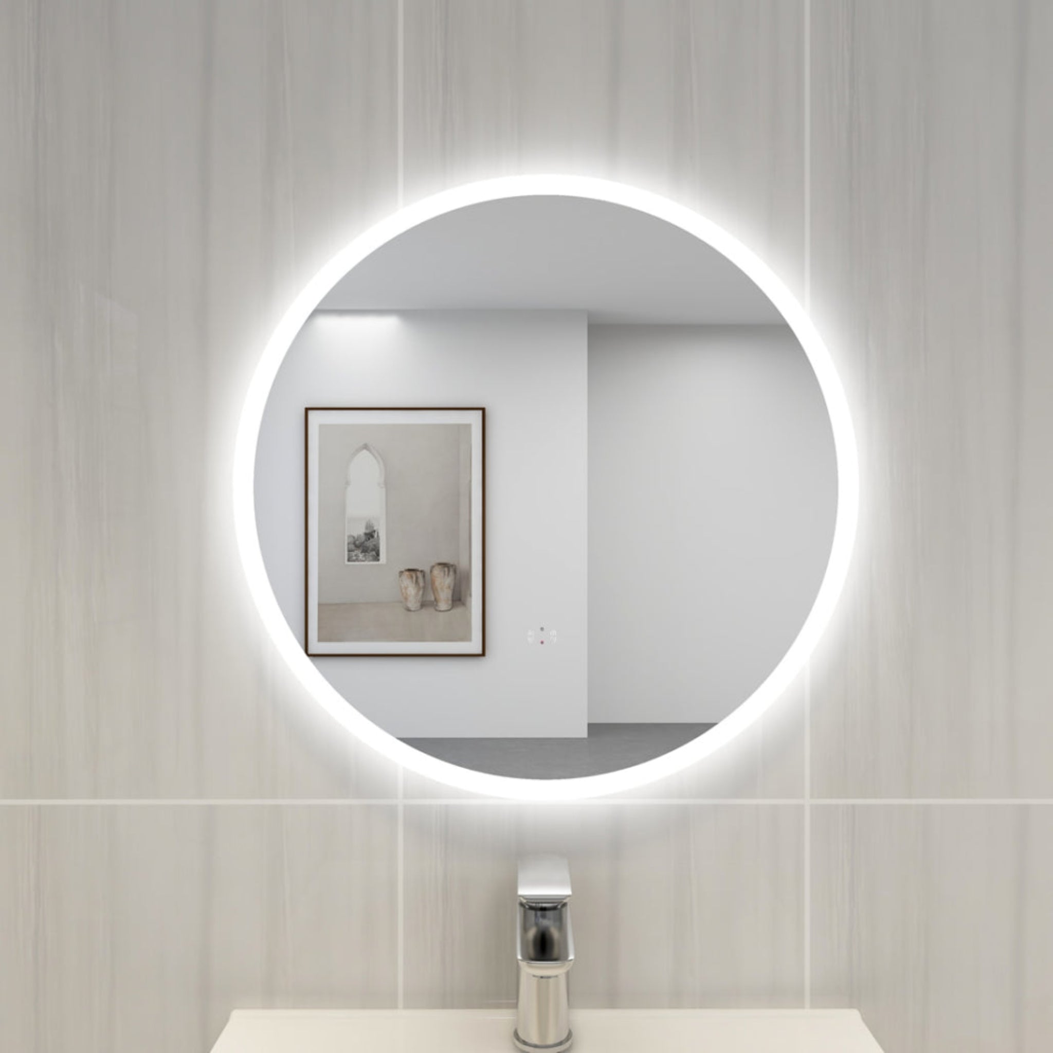 POSEIDON ACRYLIC ROUND BACKLIT LED MIRROR 3 COLOUR LIGHTS 600X600MM
