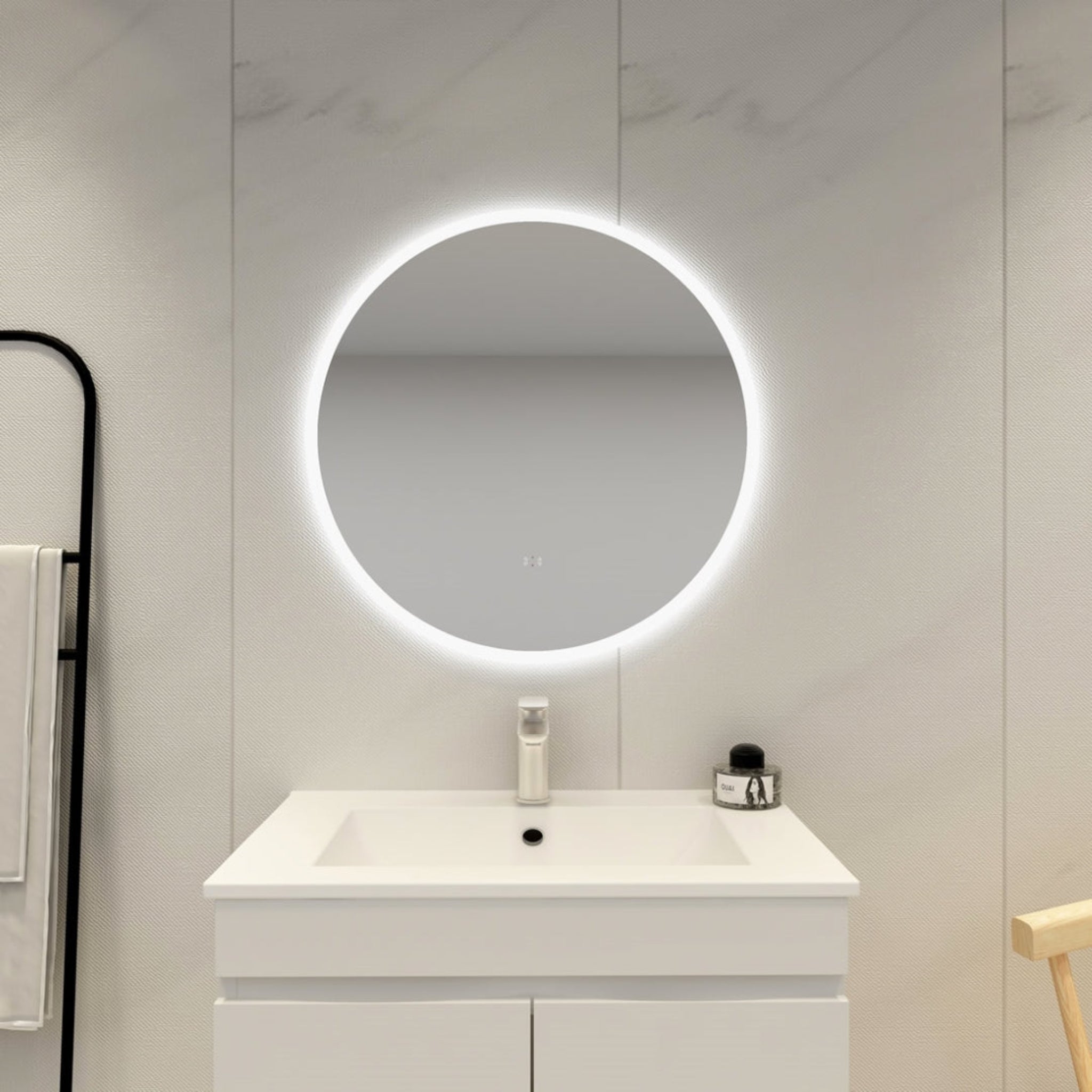 POSEIDON ACRYLIC ROUND BACKLIT LED MIRROR 3 COLOUR LIGHTS 700X700MM