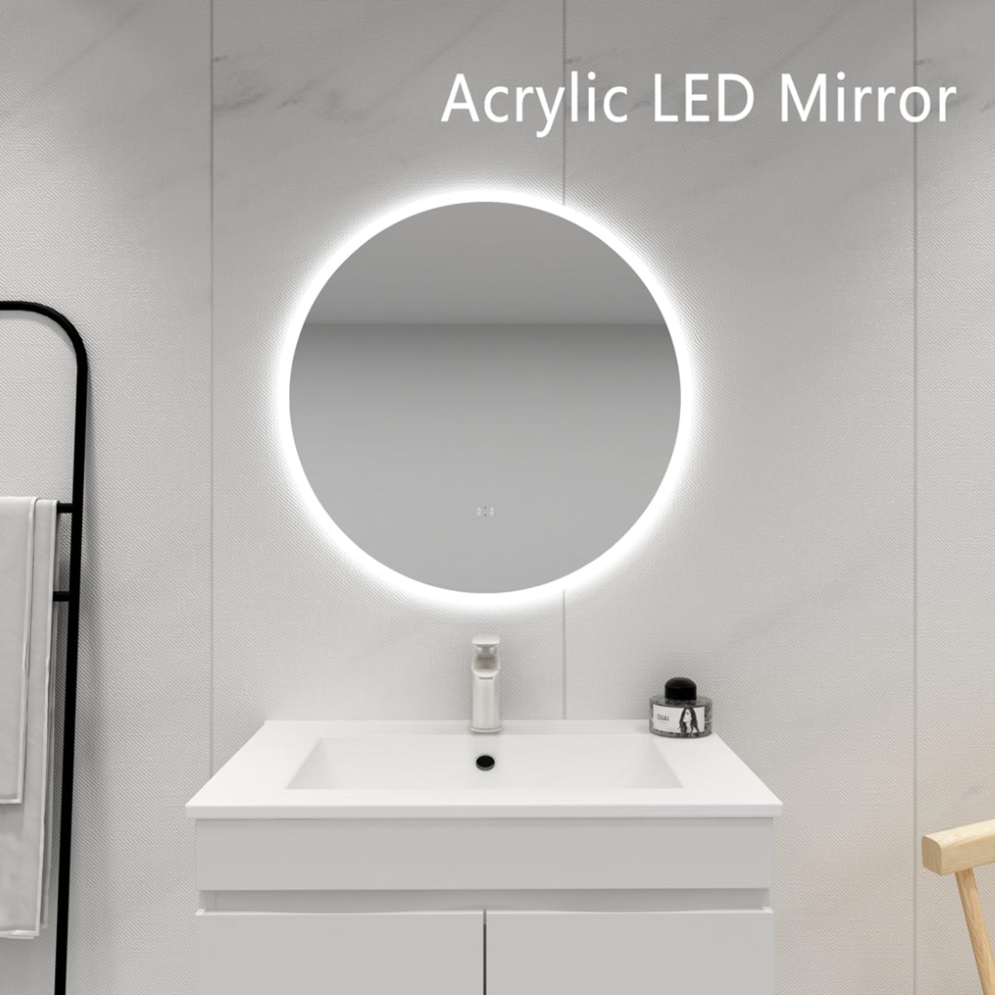 POSEIDON ACRYLIC ROUND BACKLIT LED MIRROR 3 COLOUR LIGHTS 700X700MM