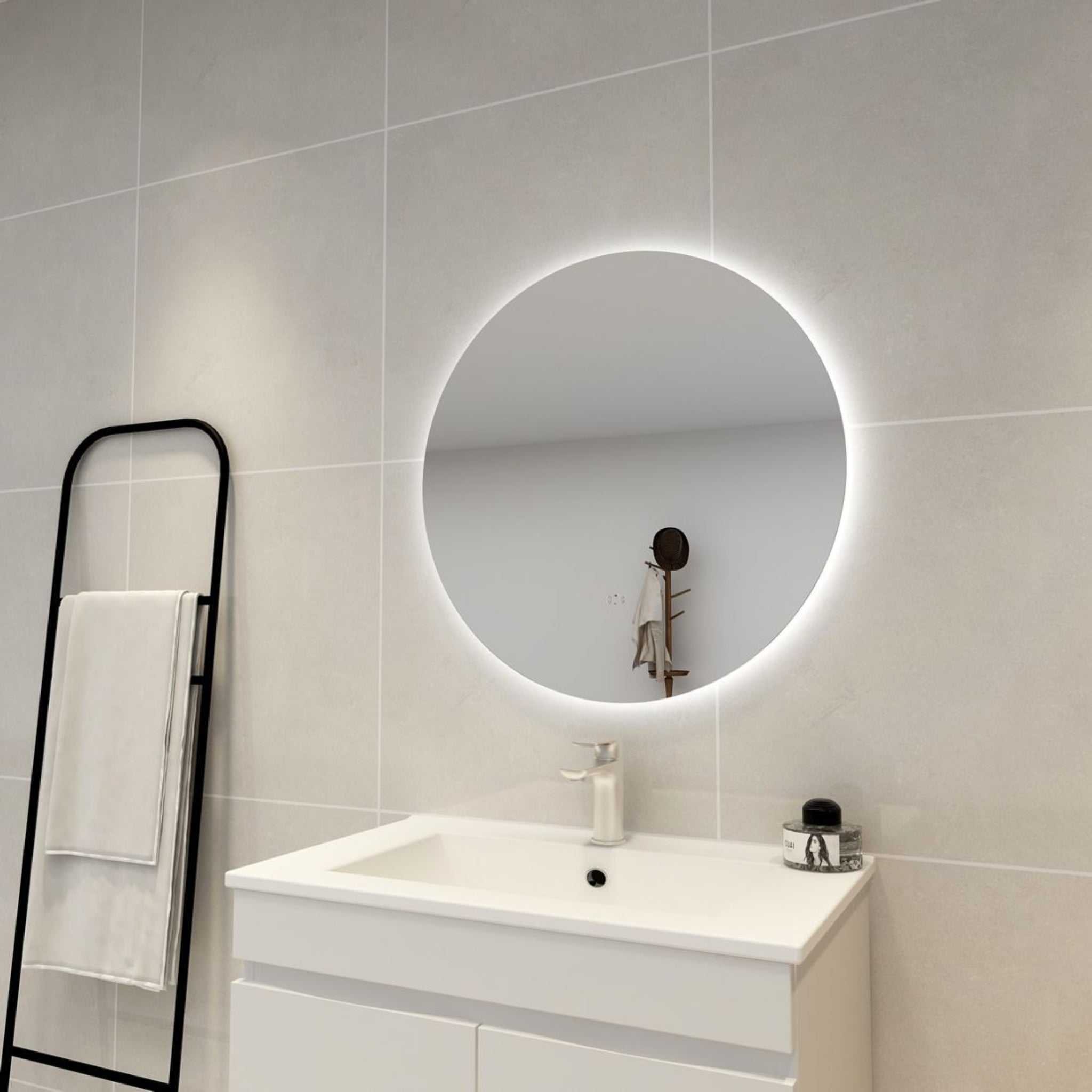 POSEIDON ACRYLIC ROUND BACKLIT LED MIRROR 3 COLOUR LIGHTS 700X700MM