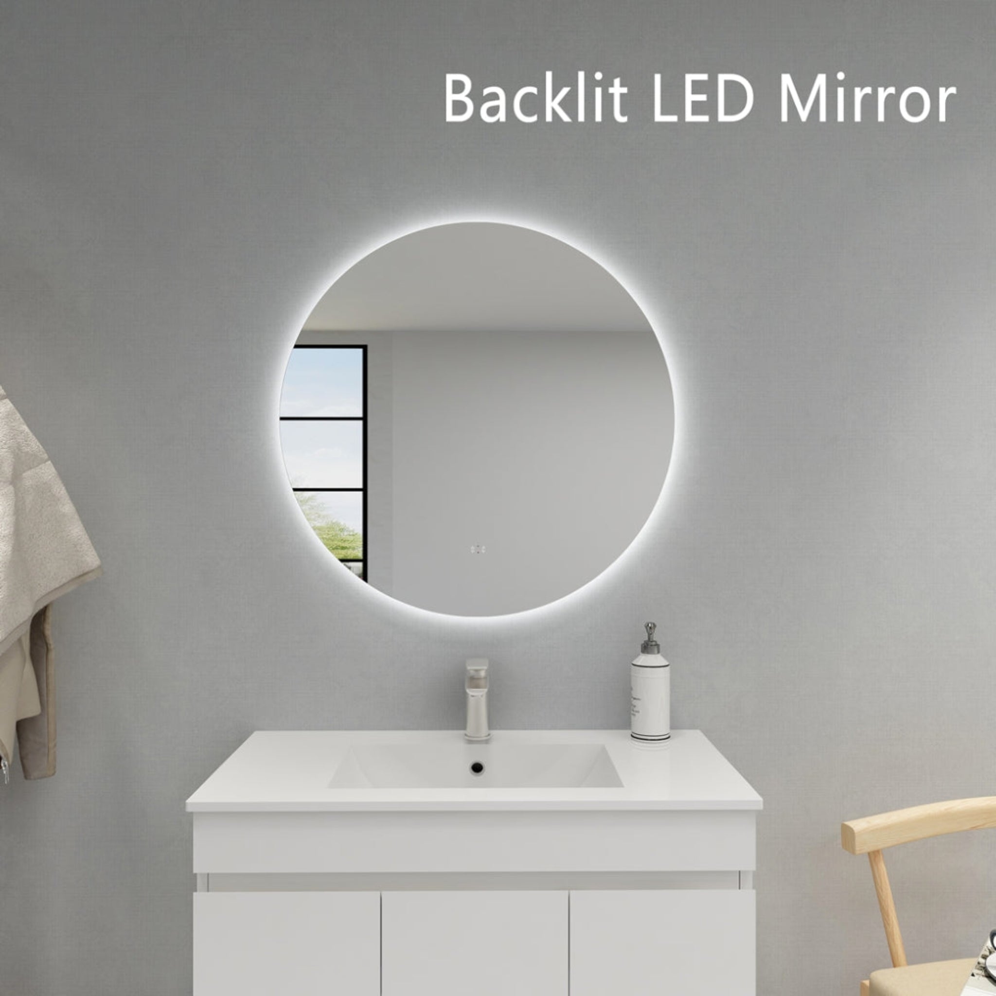 POSEIDON ROUND BACKLIT LED MIRROR 3 COLOUR LIGHTS 800X800MM