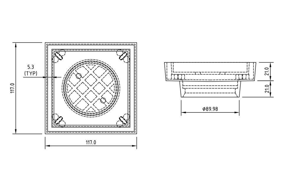 GRATES2GO UPVC TILE INSERT POINT DRAIN GREY 117MM