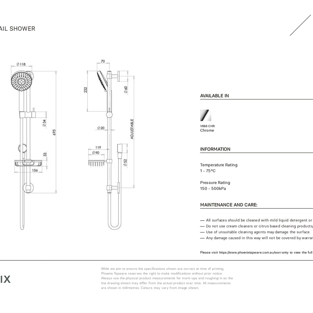 PHOENIX VIVID PREMIUM RAIL SHOWER CHROME