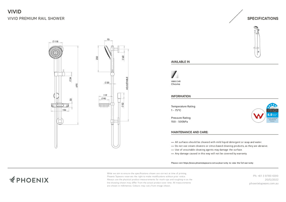 PHOENIX VIVID PREMIUM RAIL SHOWER CHROME
