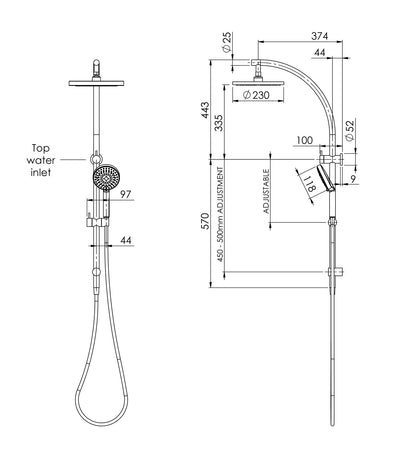 PHOENIX VIVID TWIN SHOWER BRUSHED GOLD