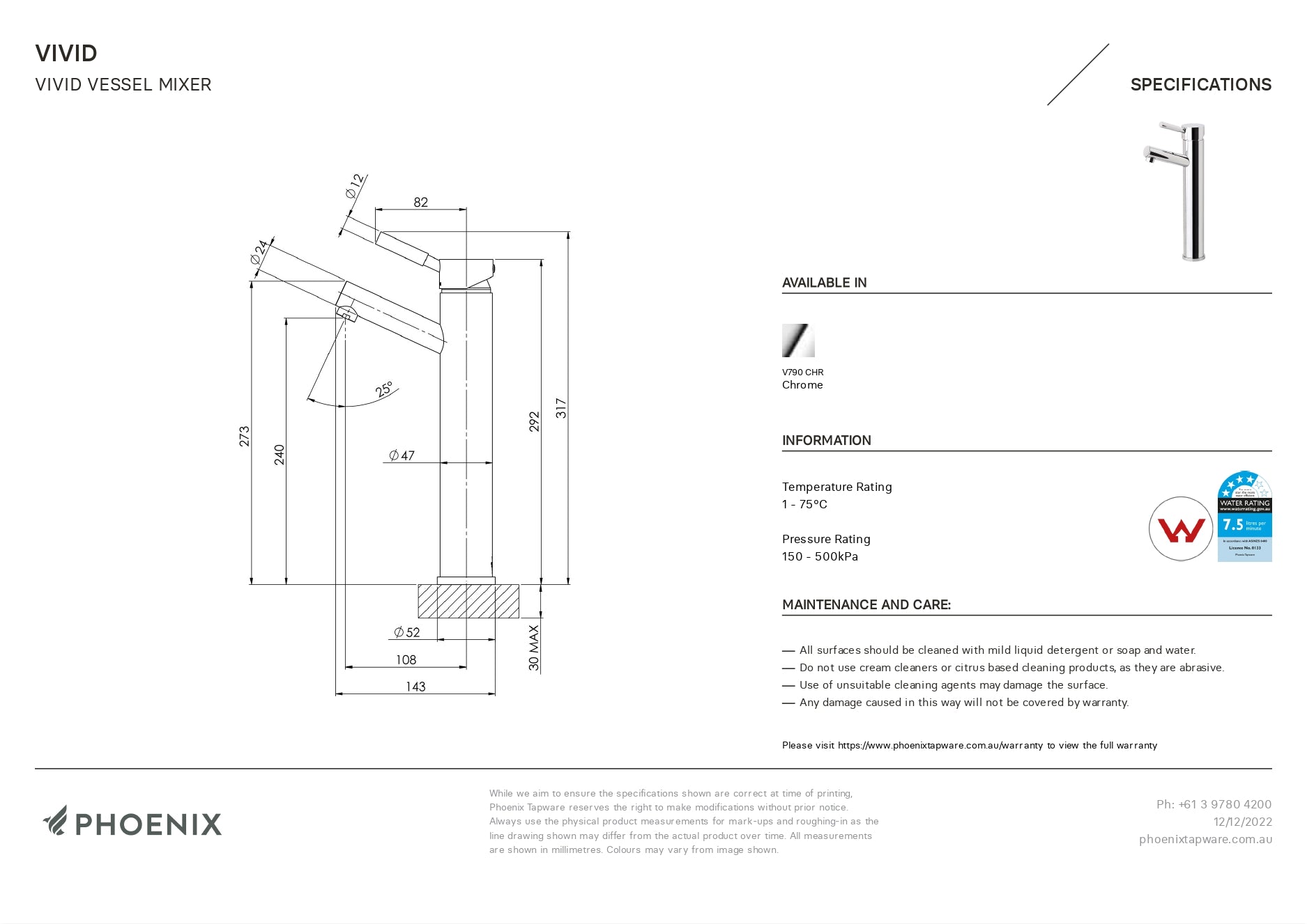 PHOENIX VIVID VESSEL MIXER 317MM CHROME