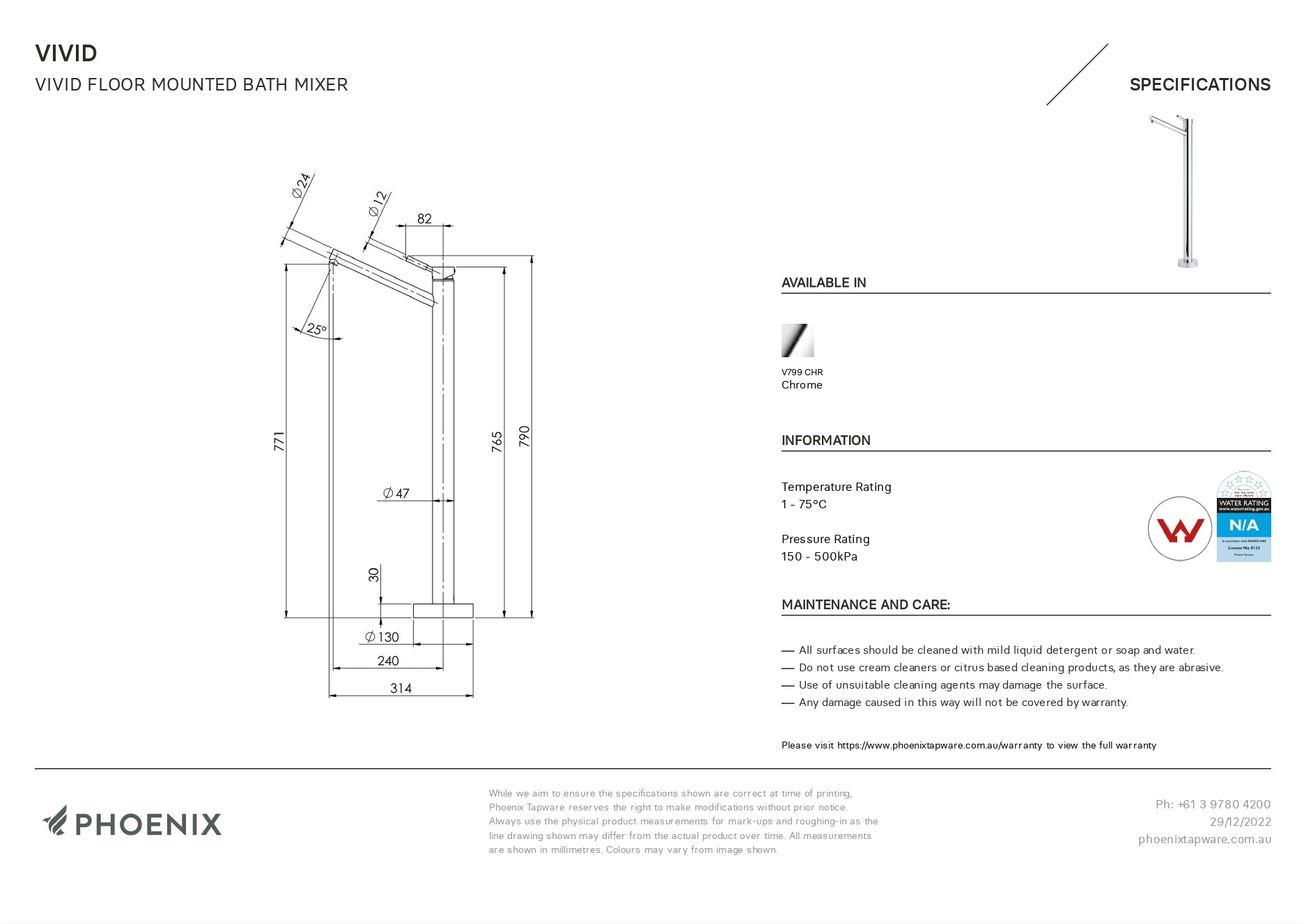 PHOENIX VIVID FLOOR MOUNTED BATH MIXER CHROME
