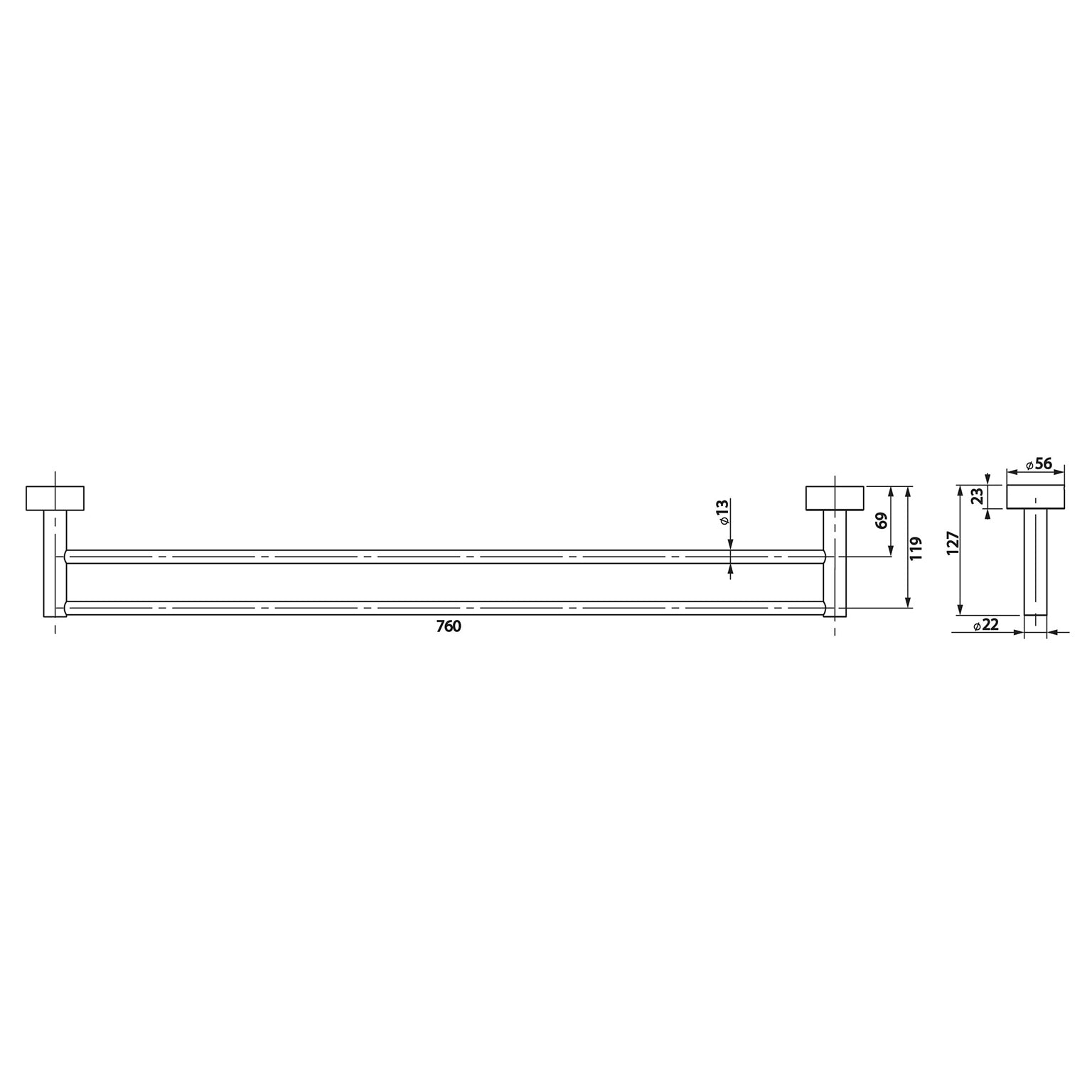 PHOENIX VIVID DOUBLE NON-HEATED TOWEL RAIL CHROME 760MM AND 900MM