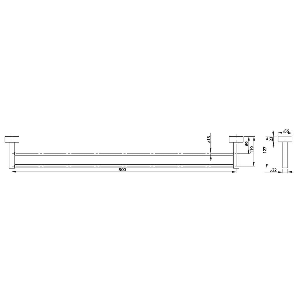 PHOENIX VIVID DOUBLE NON-HEATED TOWEL RAIL CHROME 760MM AND 900MM