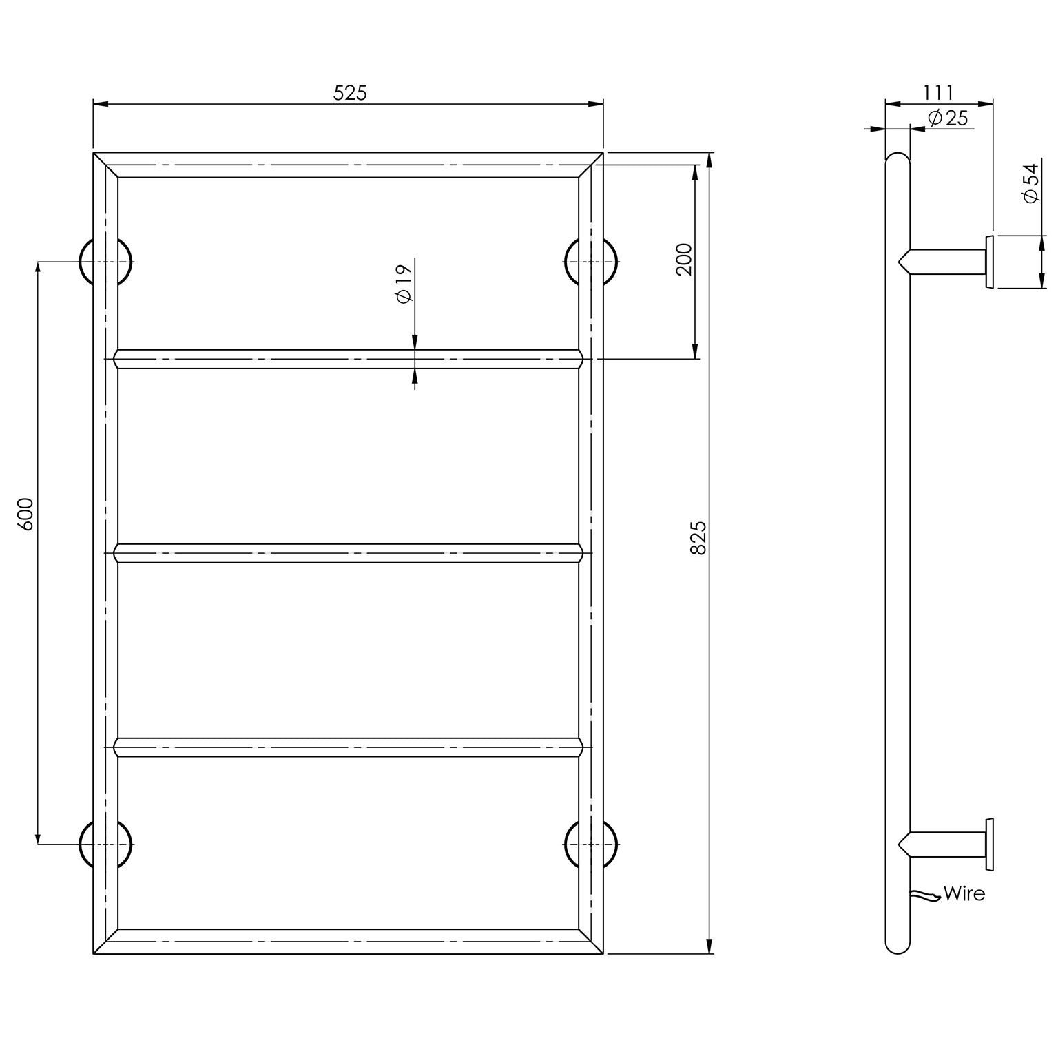 PHOENIX VIVID 5-BARS HEATED TOWEL LADDER CHROME 525MM