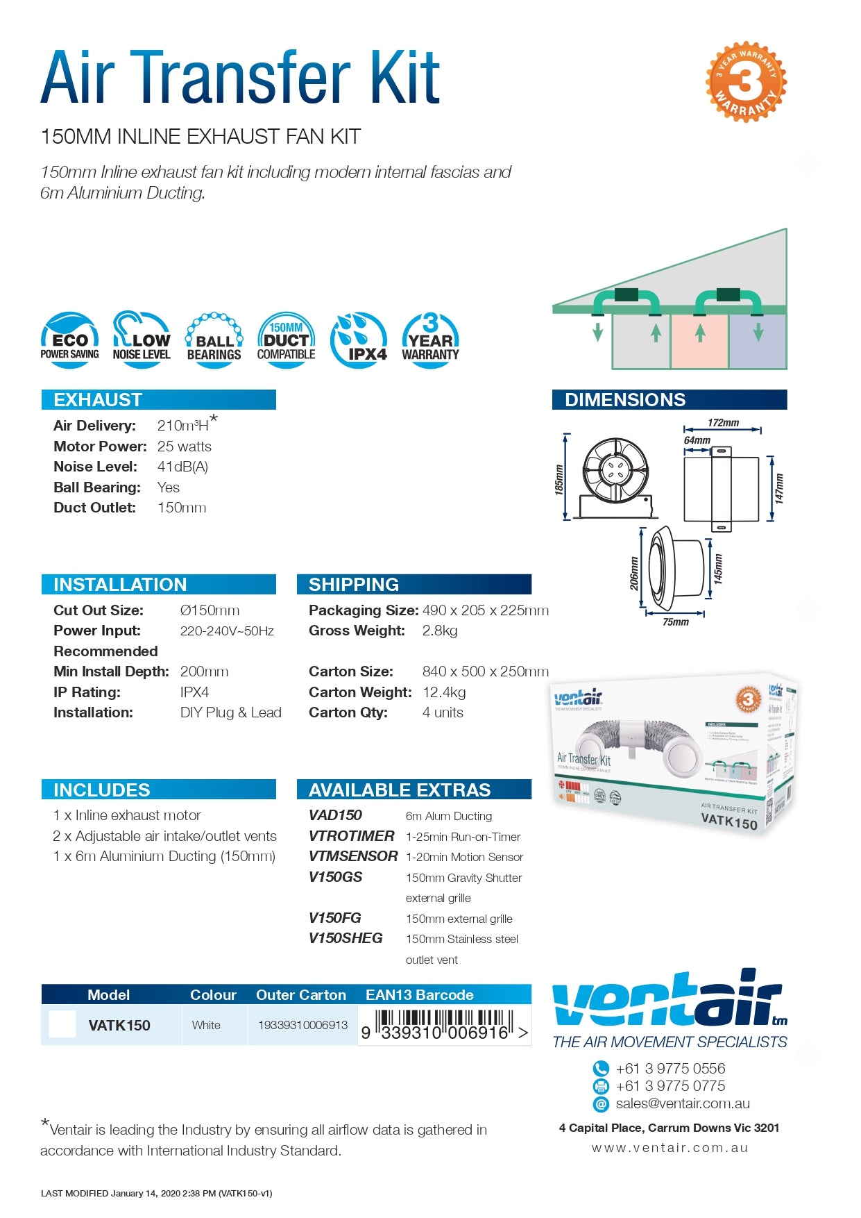 VENTAIR AIR TRANSFER KIT WHITE