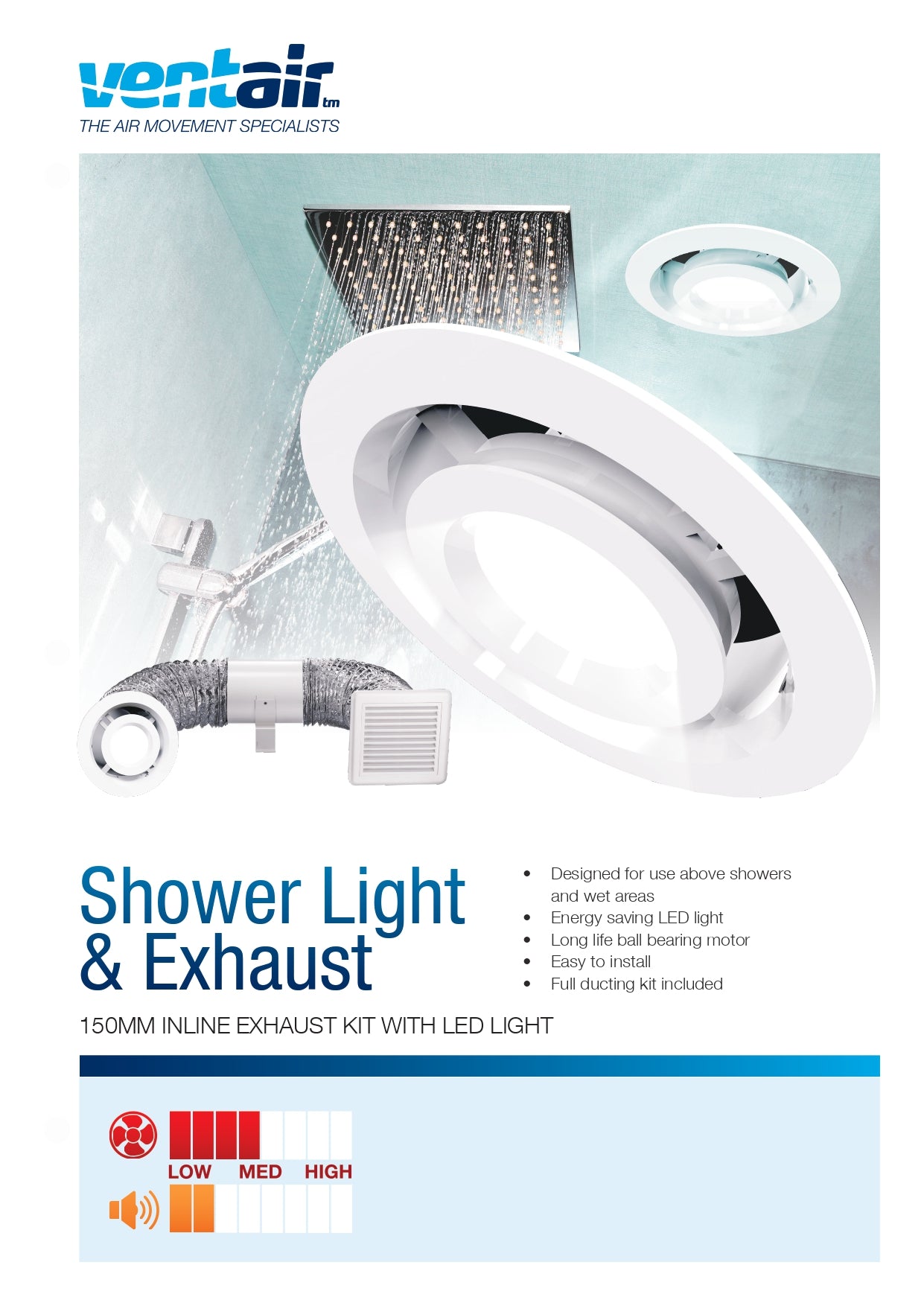 VENTAIR SHOWER LIGHT & EXHAUST KIT WHITE