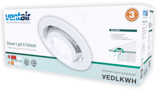 VENTAIR SHOWER LIGHT & EXHAUST KIT WHITE