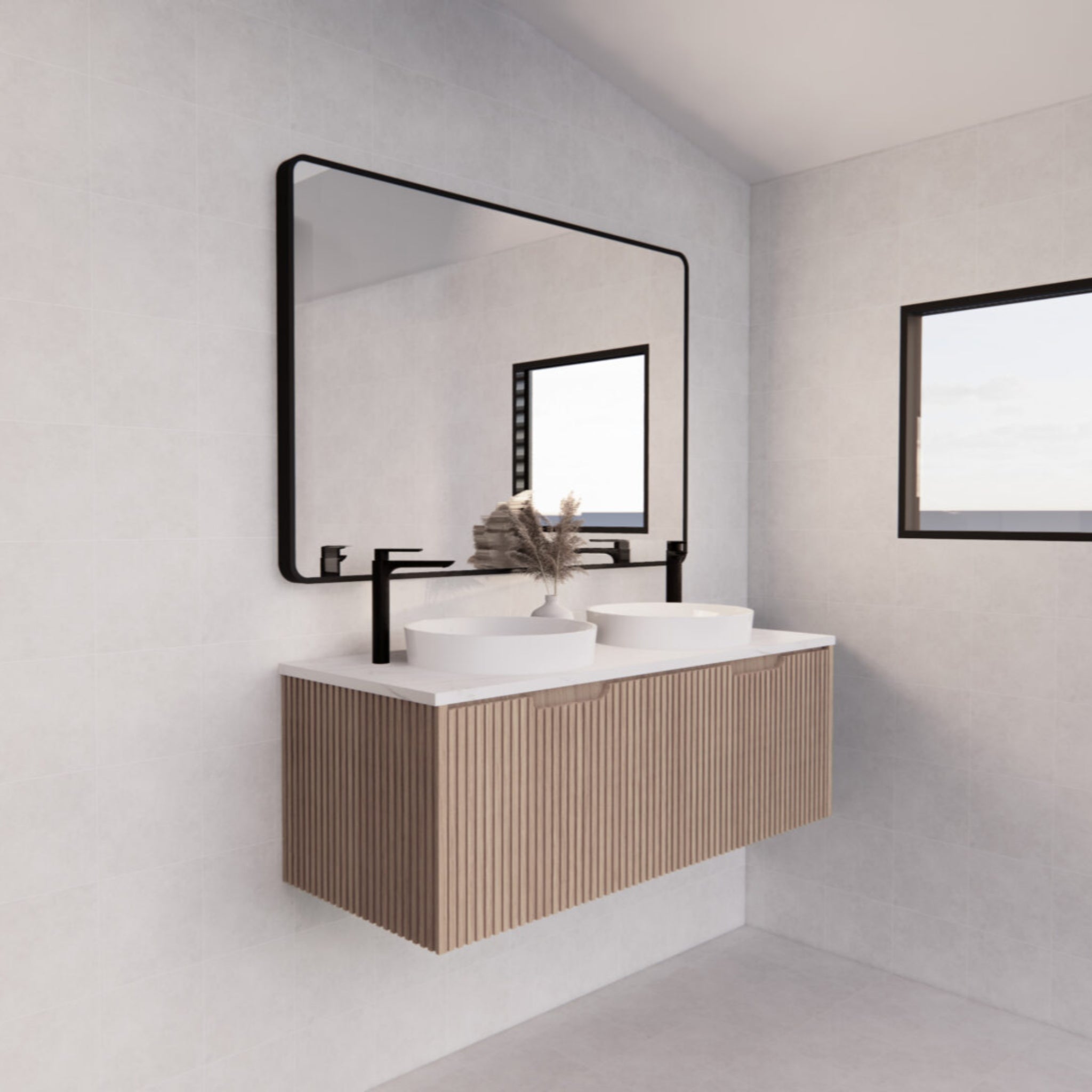 RIVA VIENNA AMERICAN OAK 1200MM DOUBLE BOWL WALL HUNG VANITY