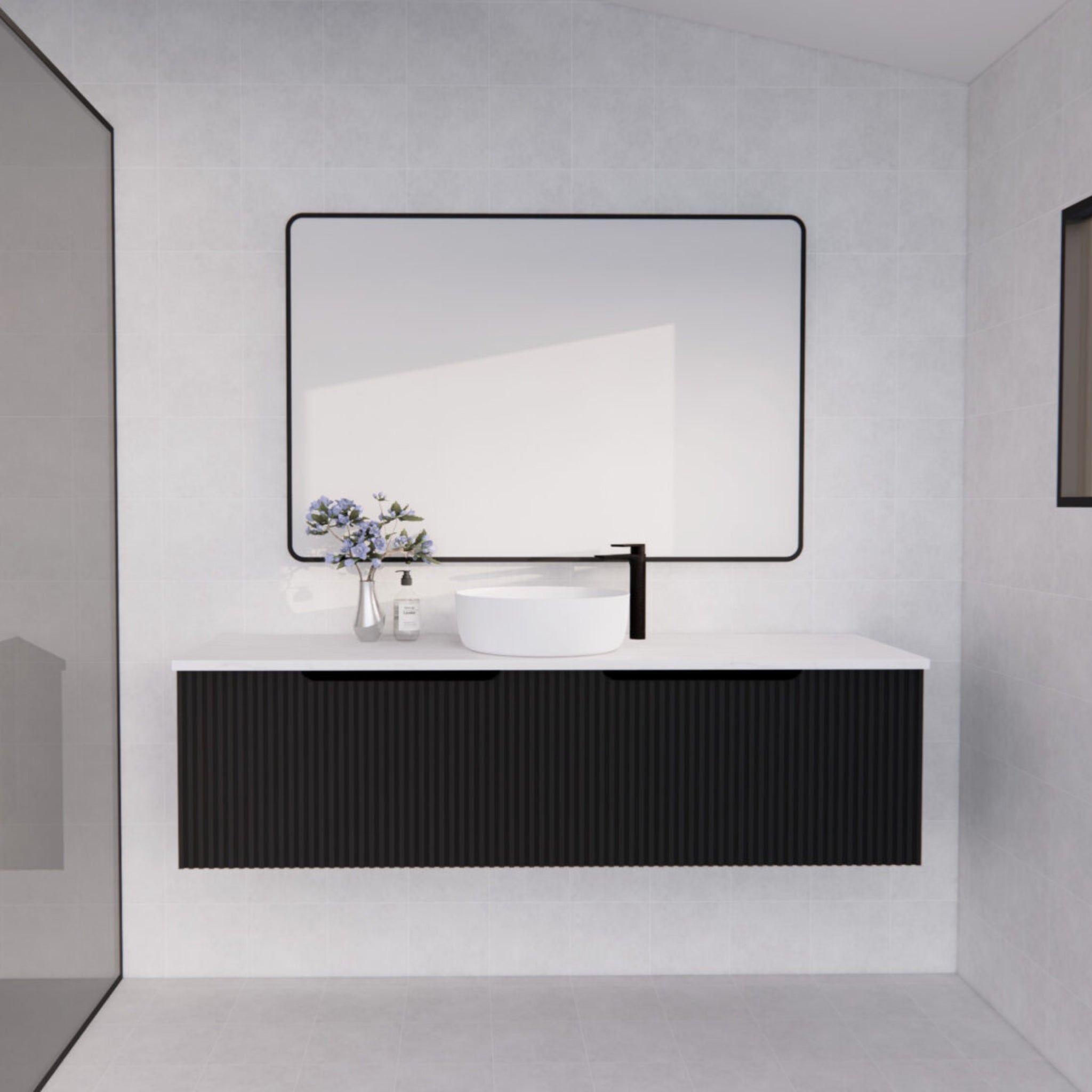 RIVA VIENNA MATTE BLACK 1500MM SINGLE BOWL WALL HUNG VANITY