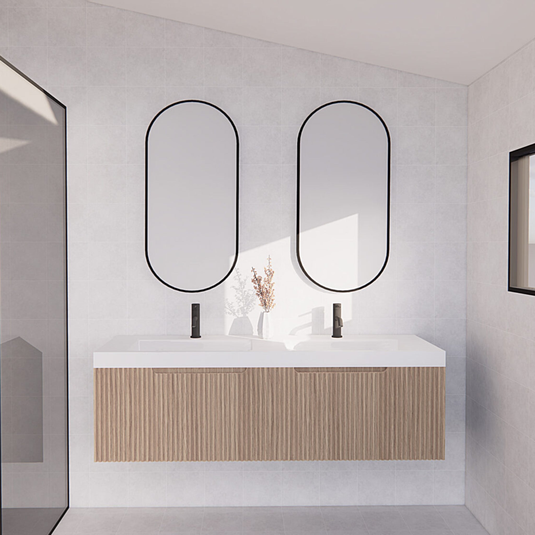 RIVA VIENNA AMERICAN OAK 1500MM DOUBLE BOWL WALL HUNG VANITY