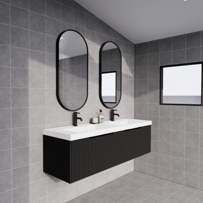 RIVA VIENNA MATTE BLACK 1500MM DOUBLE BOWL WALL HUNG VANITY