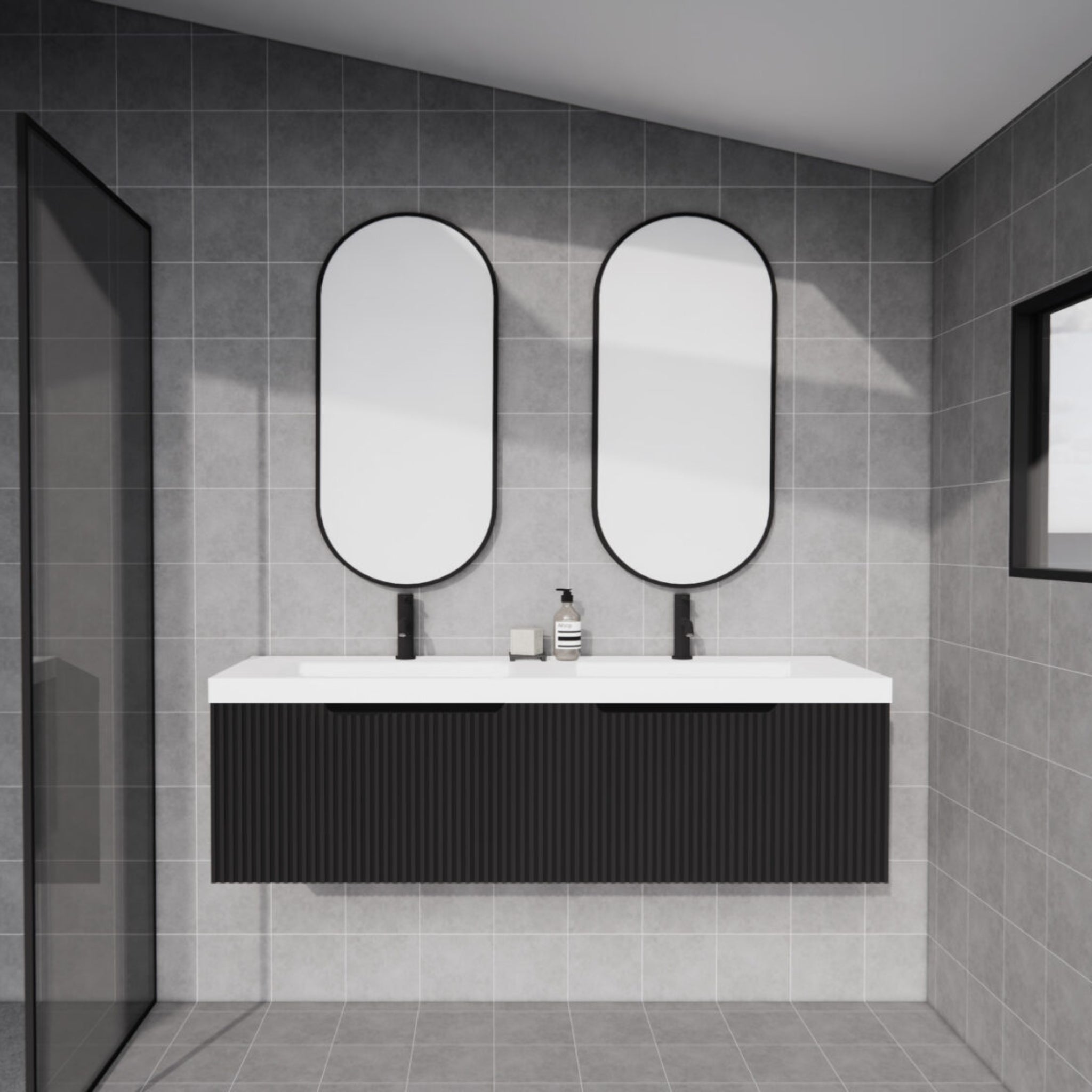 RIVA VIENNA MATTE BLACK 1500MM DOUBLE BOWL WALL HUNG VANITY