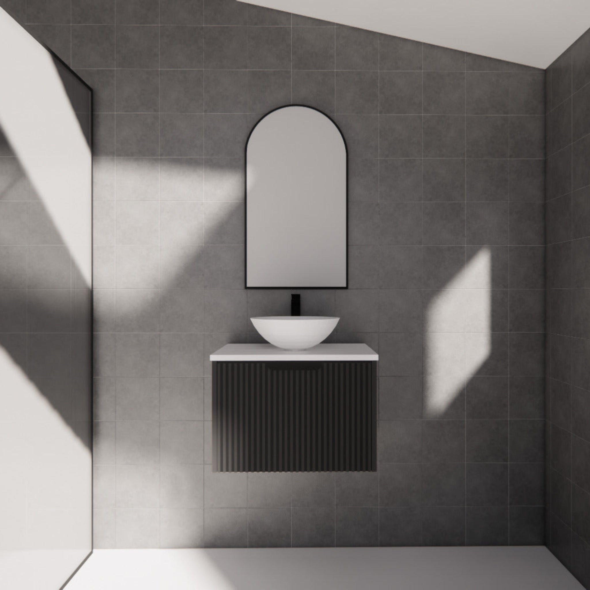 RIVA VIENNA MATTE BLACK 600MM SINGLE BOWL WALL HUNG VANITY