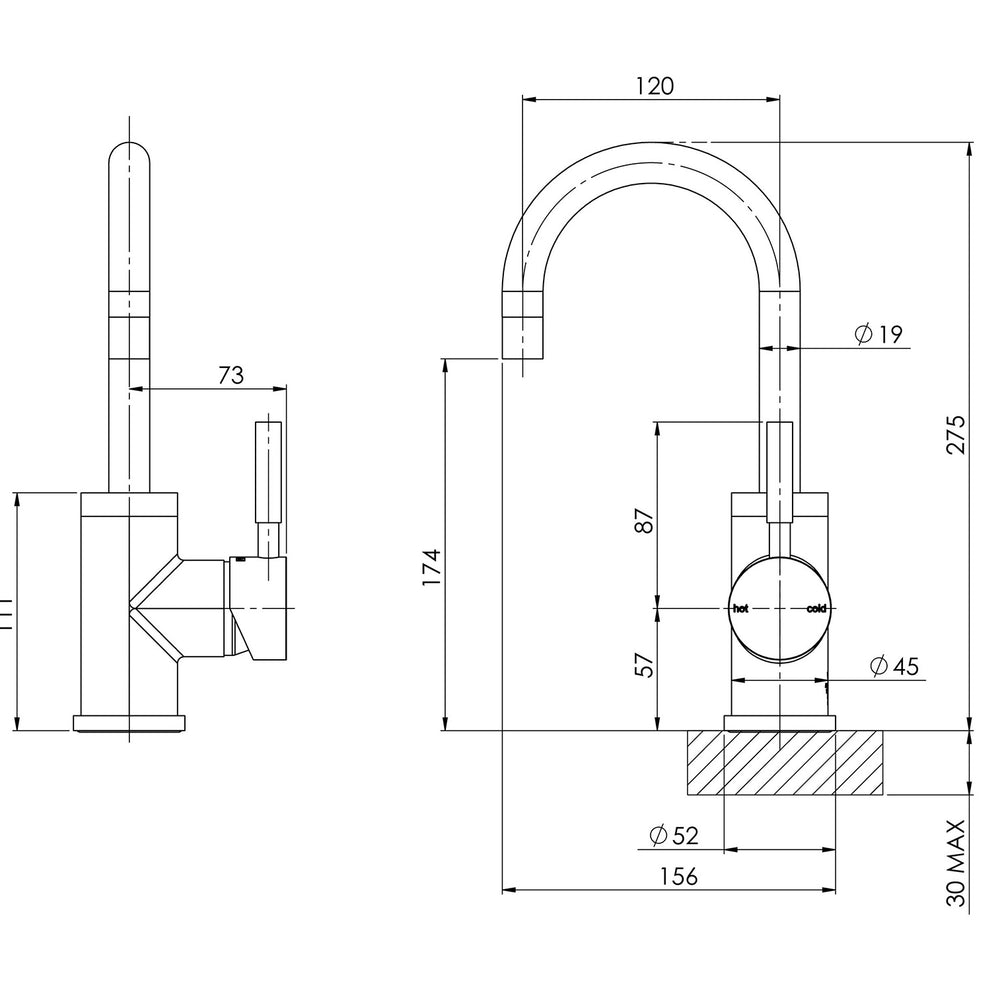 PHOENIX VIVID BASIN MIXER 120MM GOOSENECK CHROME