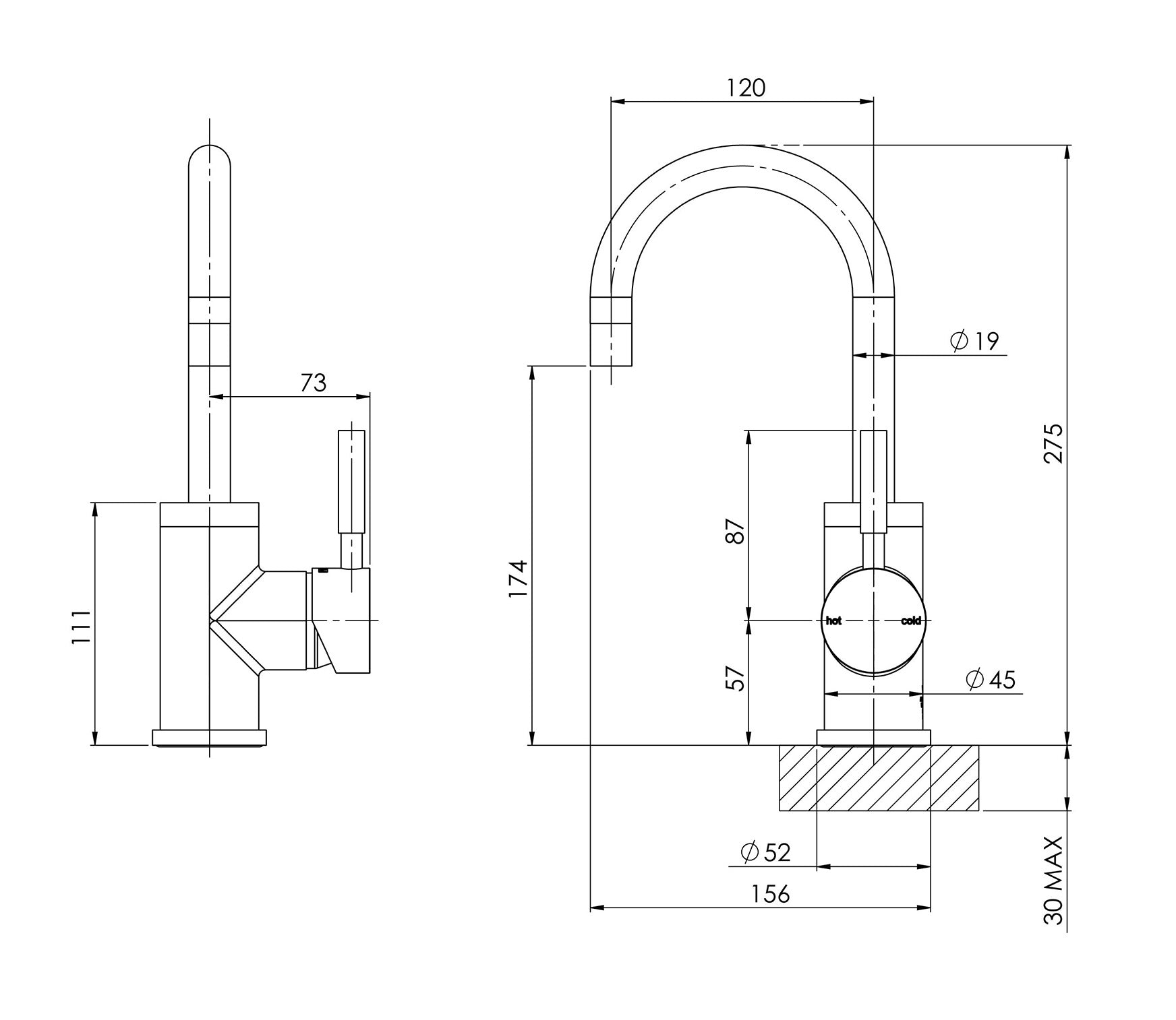 PHOENIX VIVID BASIN MIXER 120MM GOOSENECK CHROME