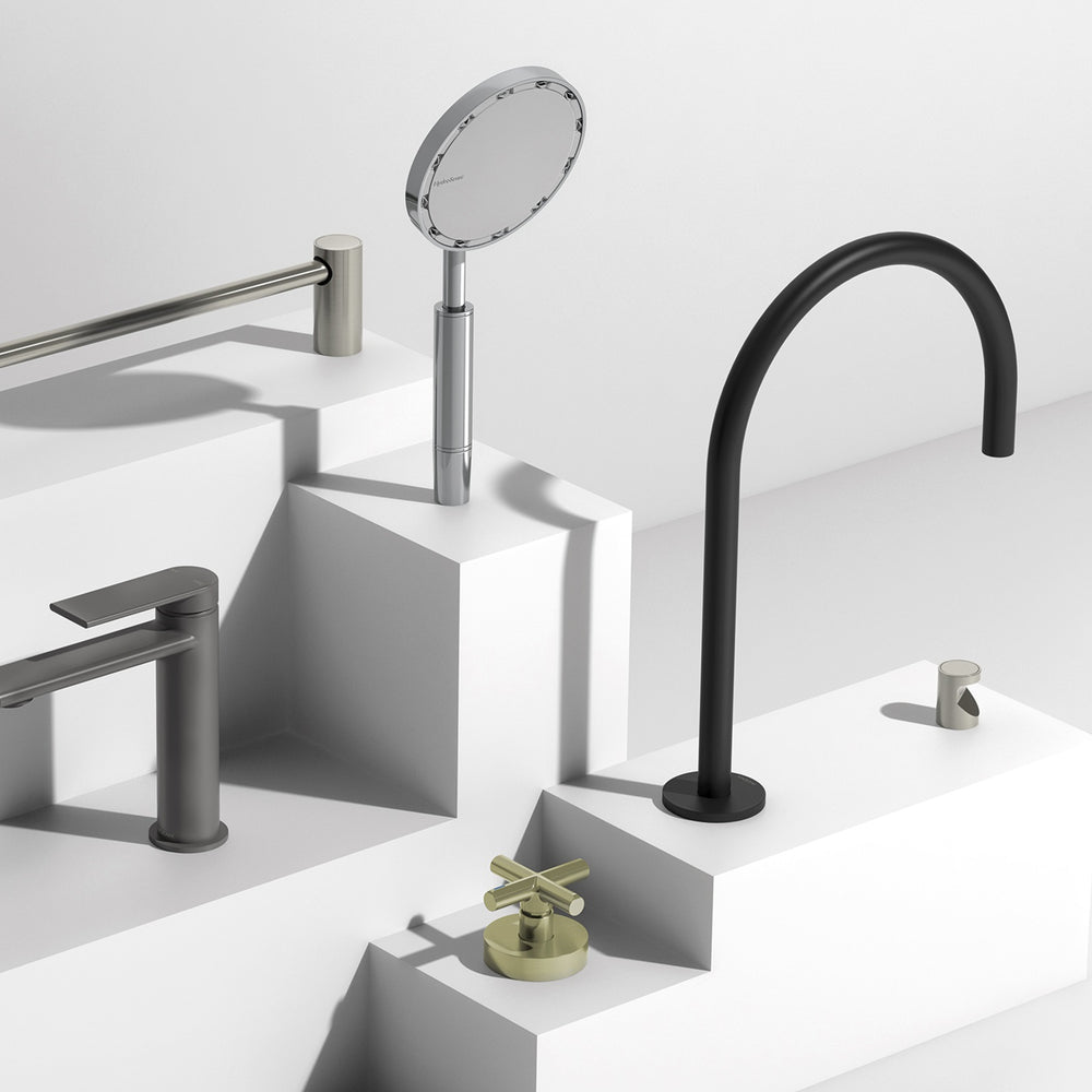 PHOENIX VIVID SLIMLINE GOOSENECK HOB SINK OUTLET 220MM MATTE BLACK