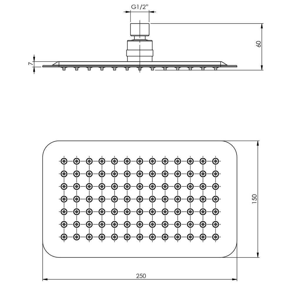 PHOENIX VIVID SLIMLINE SHOWER ROSE SLIMLINE RECTANGLE CHROME 250MM X 150MM