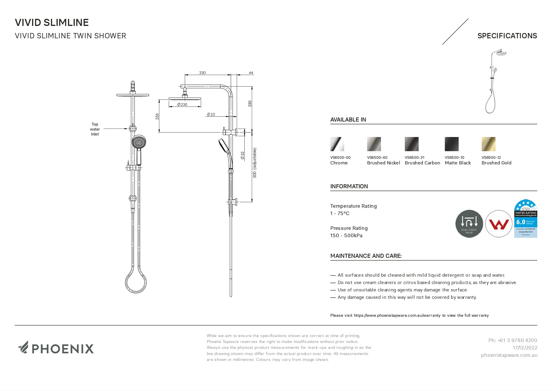 PHOENIX VIVID SLIMLINE TWIN SHOWER BRUSHED NICKEL