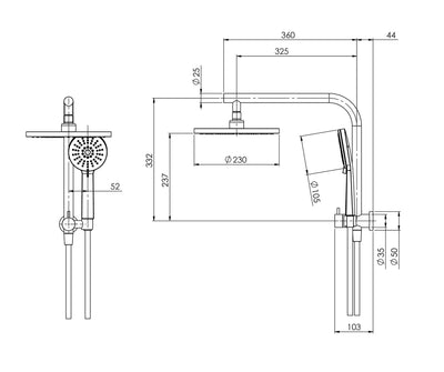 PHOENIX VIVID SLIMLINE COMPACT TWIN SHOWER BRUSHED GOLD