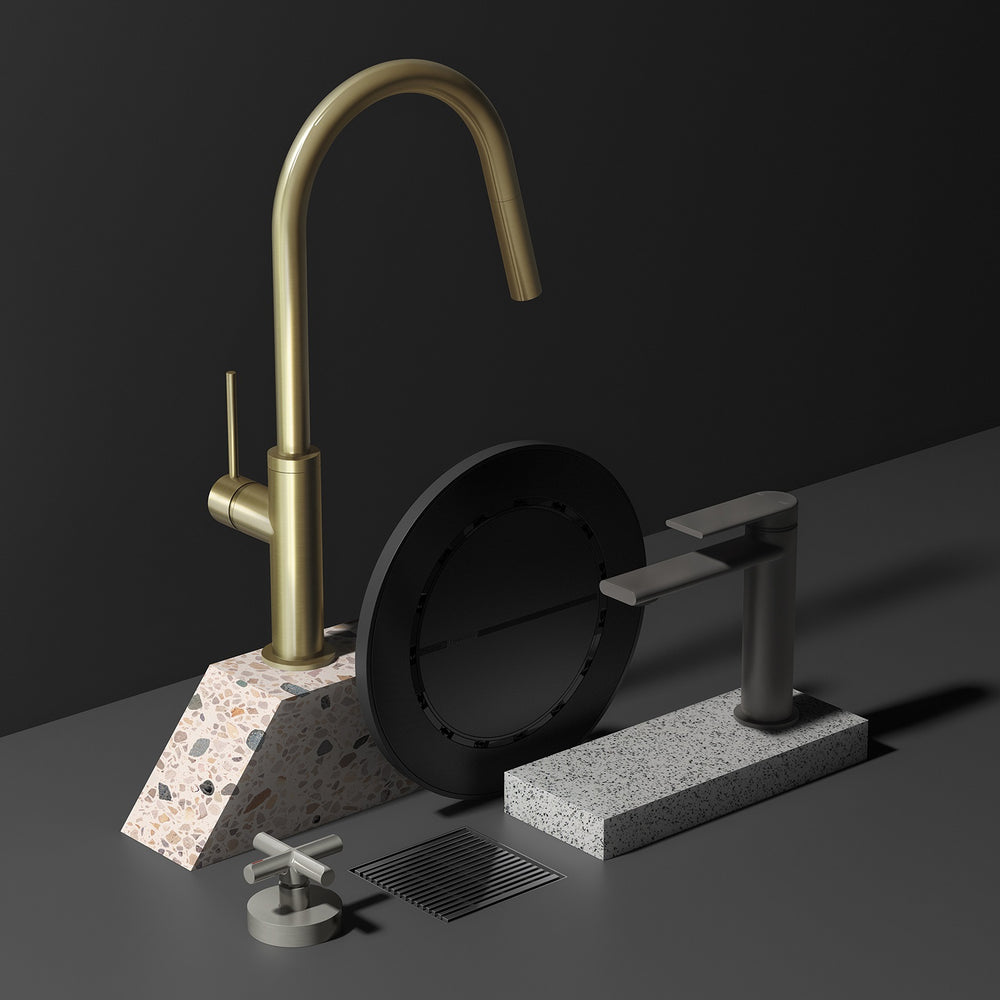 PHOENIX VIVID SLIMLINE LEAD FREE PULL OUT SINK MIXER 397MM BRUSHED GOLD