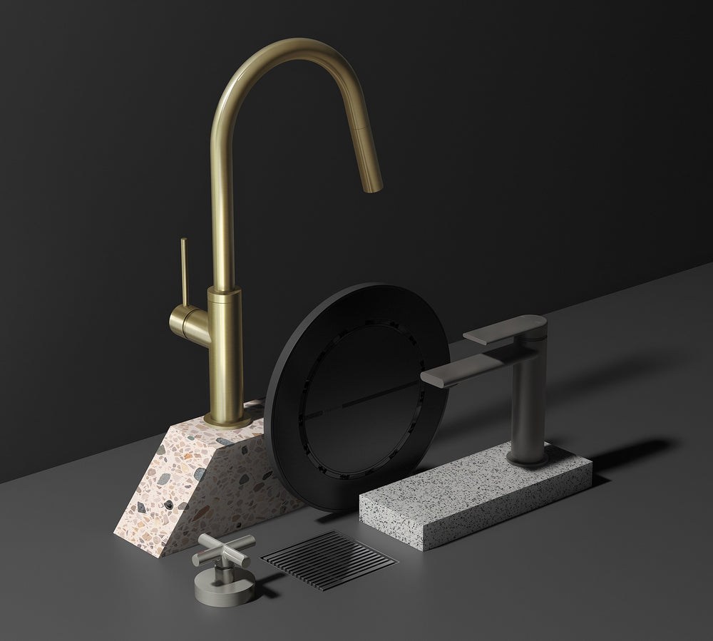 PHOENIX VIVID SLIMLINE PULL OUT SINK MIXER 397MM BRUSHED GOLD