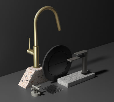 PHOENIX VIVID SLIMLINE LEAD FREE PULL OUT SINK MIXER 397MM BRUSHED GOLD