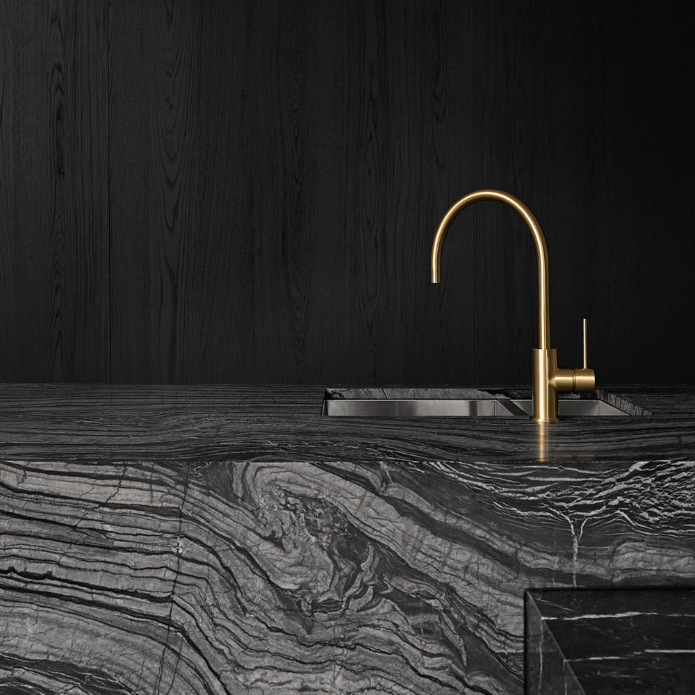 PHOENIX VIVID SLIMLINE LEAD FREE GOOSENECK SINK MIXER 220MM BRUSHED GOLD