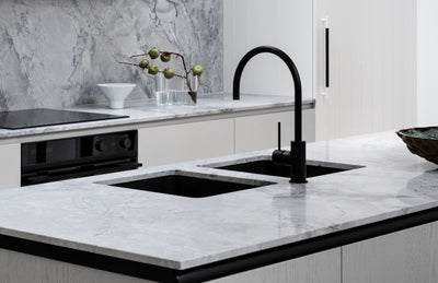 PHOENIX VIVID SLIMLINE GOOSENECK LEAD FREE SINK MIXER 220MM MATTE BLACK