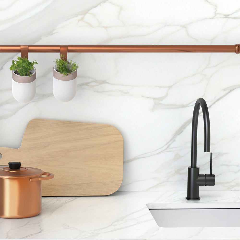 PHOENIX VIVID SLIMLINE GOOSENECK LEAD FREE SINK MIXER 220MM MATTE BLACK