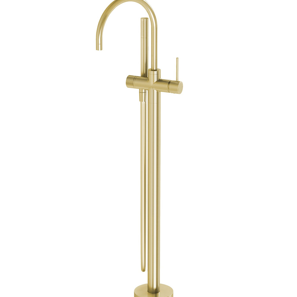 PHOENIX VIVID SLIMLINE FLOOR MOUNTED BATH MIXER WITH HAND SHOWER BRUSHED GOLD