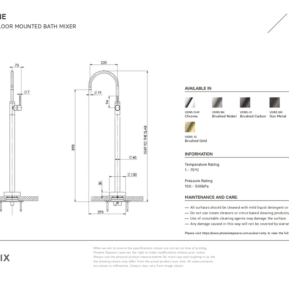PHOENIX VIVID SLIMLINE FLOOR MOUNTED BATH MIXER MATTE BLACK