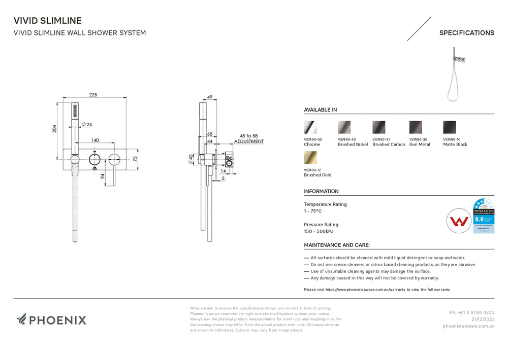 PHOENIX VIVID SLIMLINE WALL SHOWER SYSTEM MATTE BLACK