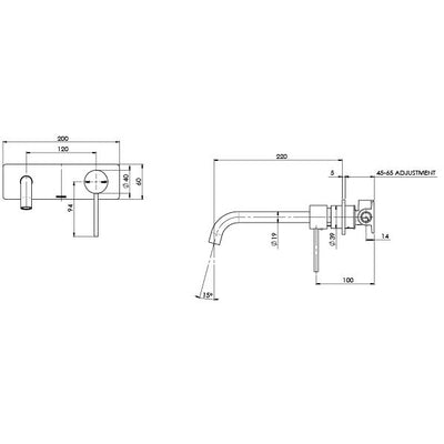 PHOENIX VIVID SLIMLINE WALL BASIN MIXER SET 230MM CHROME
