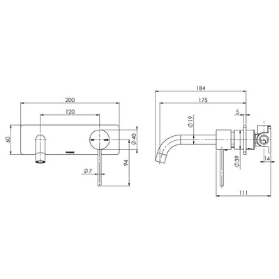 PHOENIX VIVID SLIMLINE CURVED WALL BASIN MIXER SET 200MM CHROME