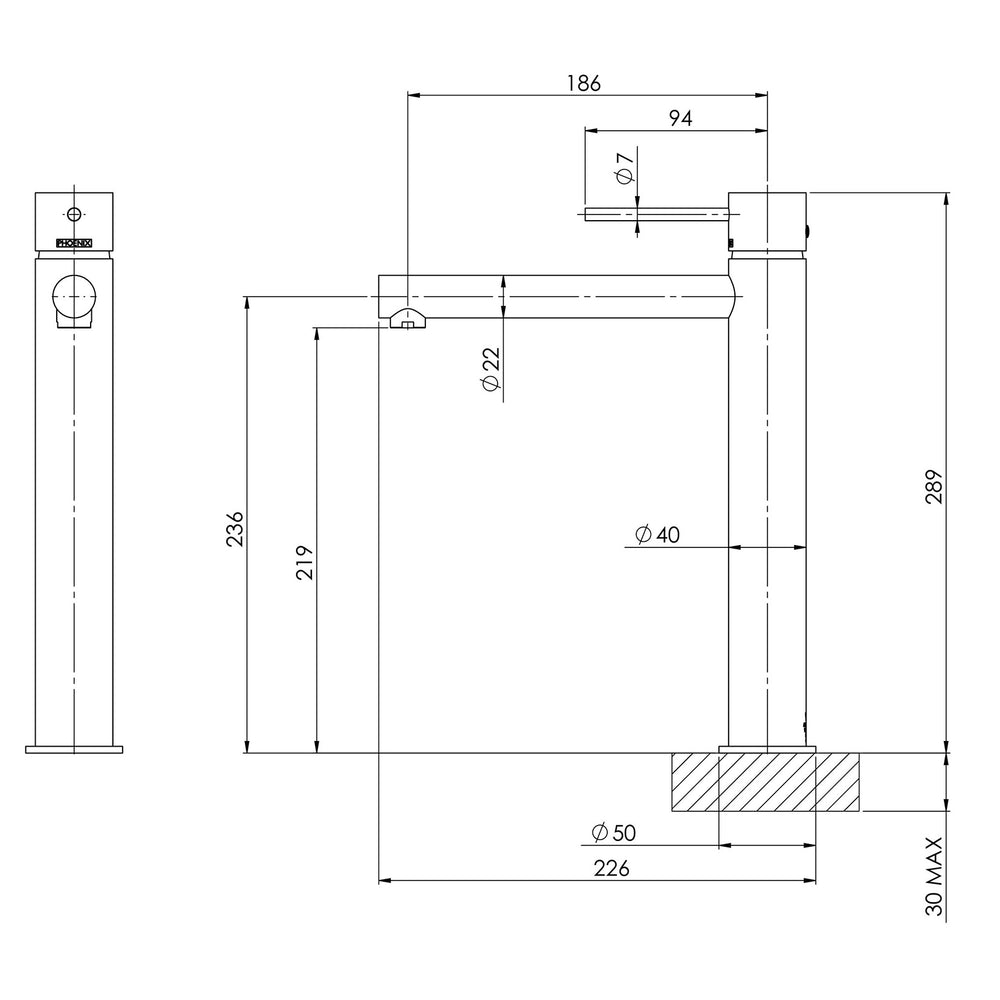 PHOENIX VIVID SLIMLINE LEAD FREE VESSEL MIXER 289MM CHROME