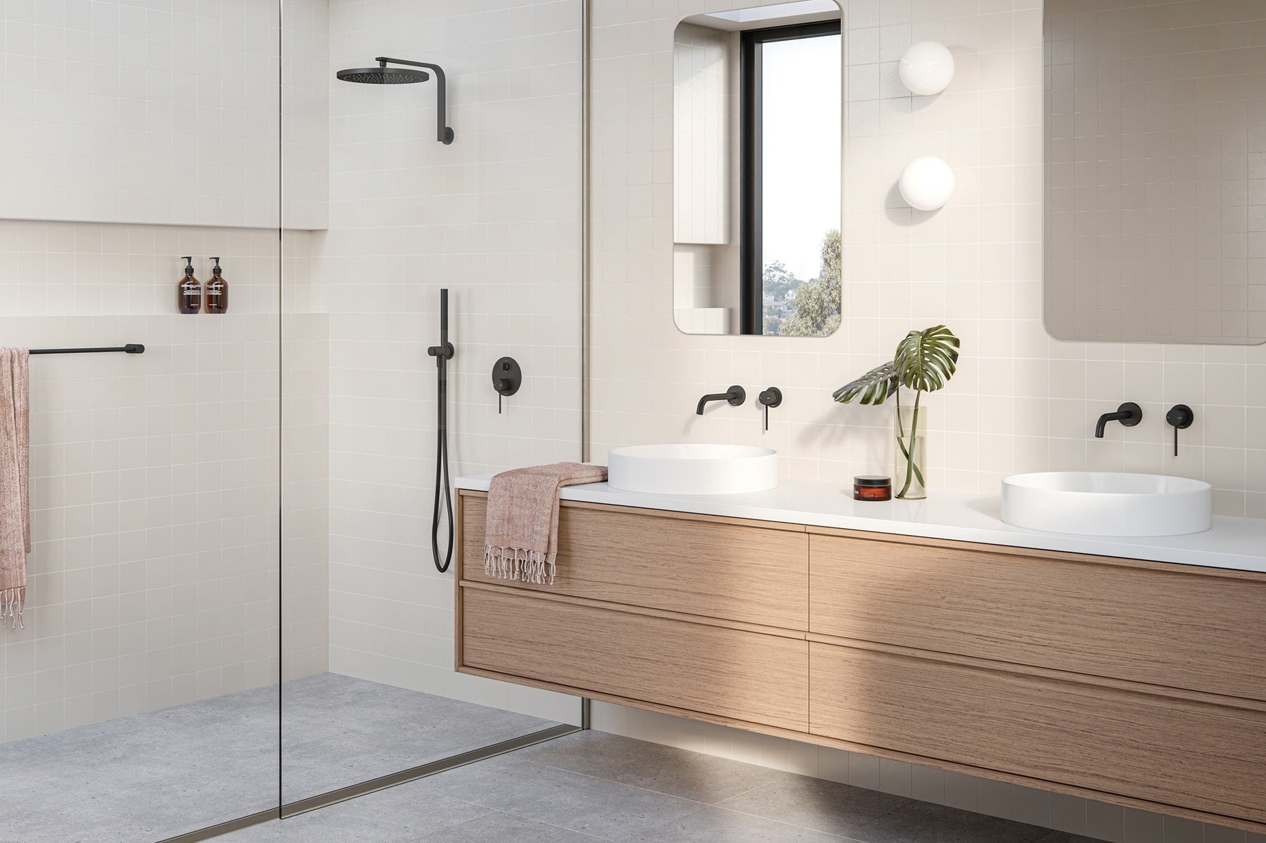 PHOENIX VIVID SLIMLINE SHOWER BATH DIVERTER MIXER 130MM MATTE BLACK