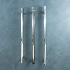 RADIANT HEATING VERTICAL ROUND HEATED SINGLE TOWEL RAIL BRUSHED SATIN 950MM