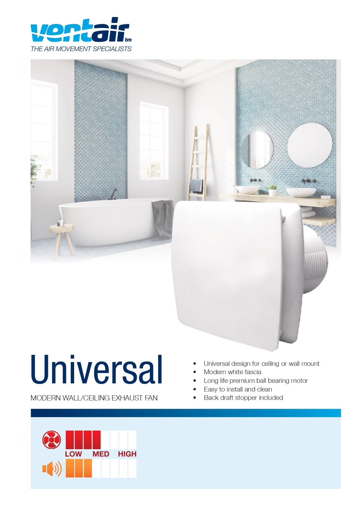 VENTAIR UNIVERSAL 150MM WALL/CEILING EXHAUST FAN WHITE