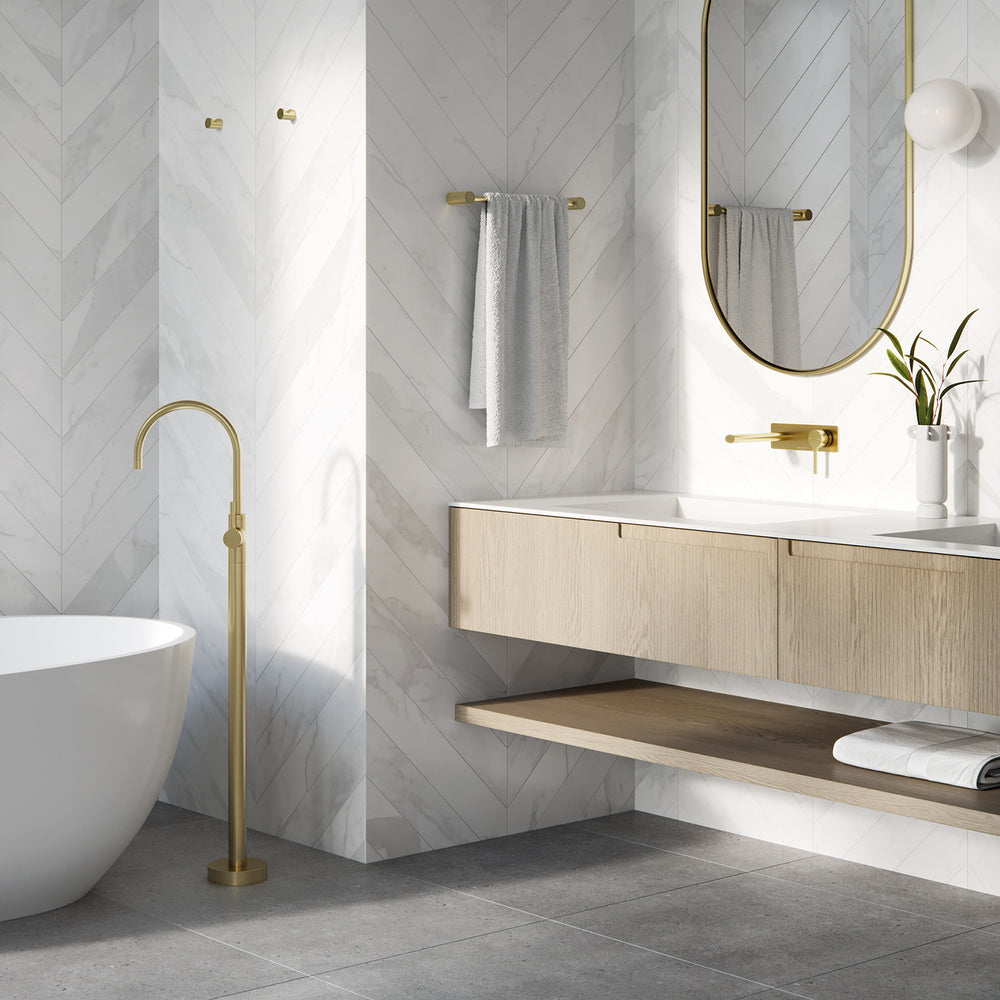 PHOENIX VIVID SLIMLINE OVAL FLOOR MOUNTED BATH MIXER BRUSHED GOLD
