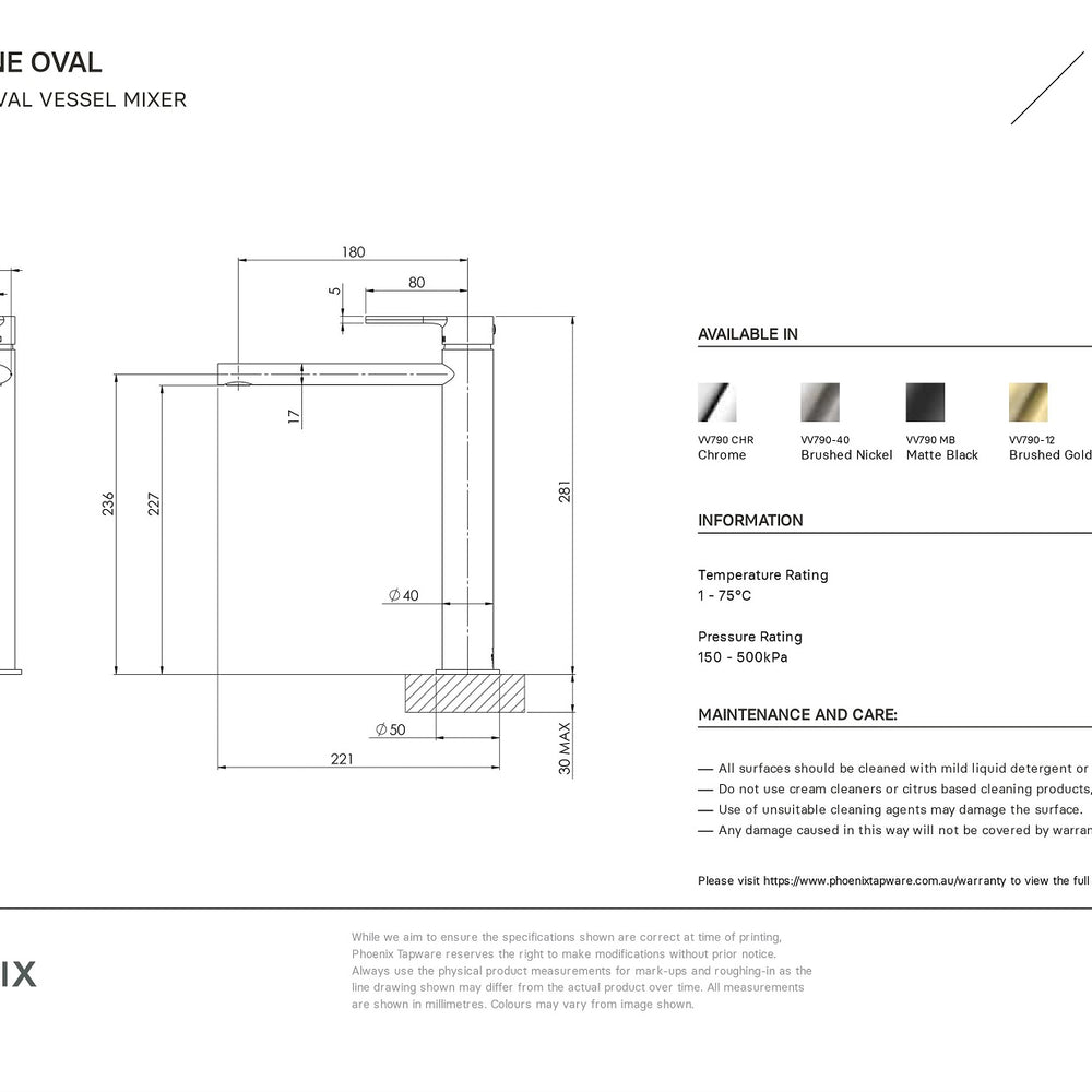 PHOENIX VIVID SLIMLINE OVAL VESSEL MIXER 281MM MATTE BLACK