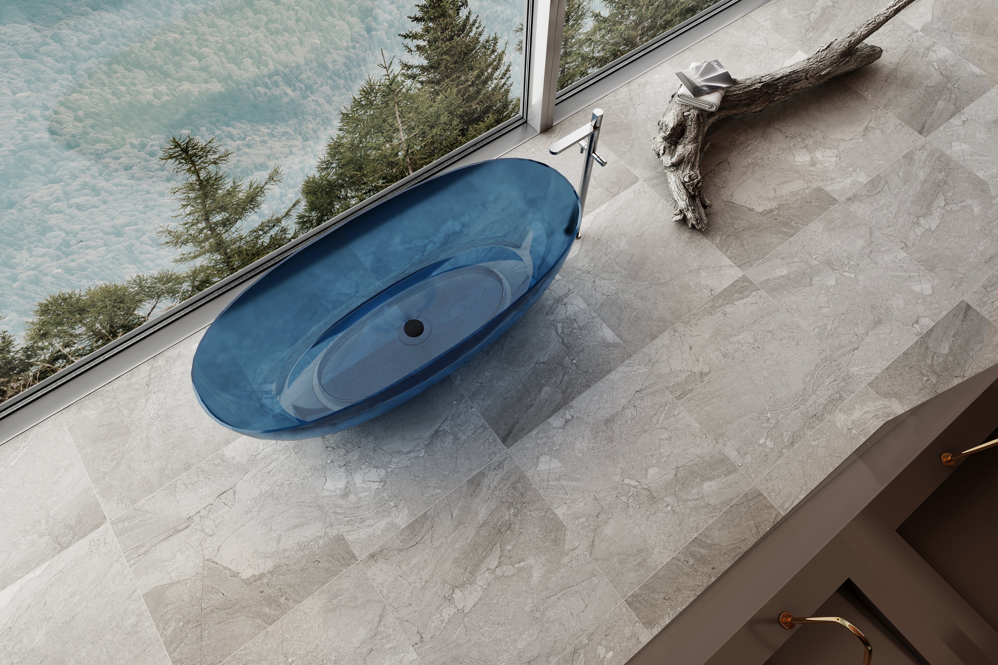 RIVA NOTO FREESTANDING BATHTUB TRANSPARENT BLUE (AVAILABLE IN 1500MM AND 1700MM)