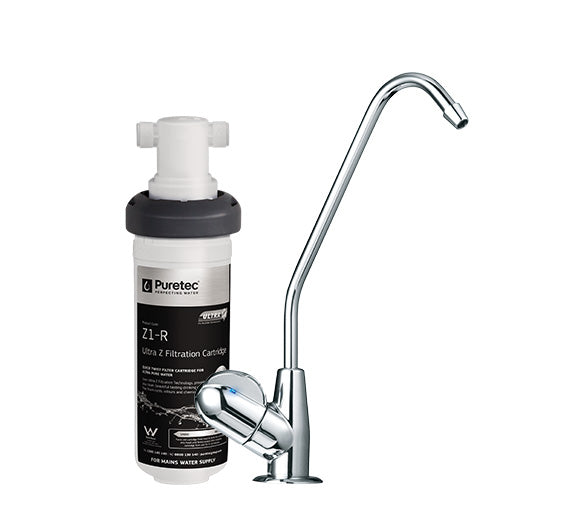 PURETEC LEAD FREE LONG REACH DESIGNER FAUCET WITH QUICK TWIST FILTER 0.1MICRON
