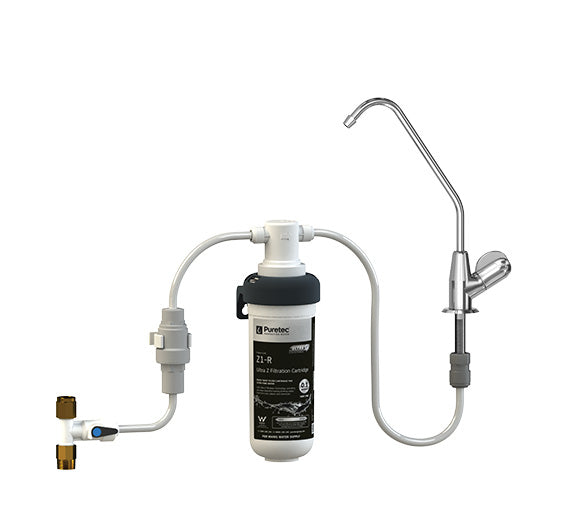 PURETEC LEAD FREE LONG REACH DESIGNER FAUCET WITH QUICK TWIST FILTER 0.1MICRON