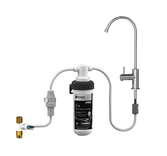 PURETEC LEAD FREE HIGH LOOP DESIGNER FAUCET WITH QUICK TWIST FILTER 0.1 MICRON